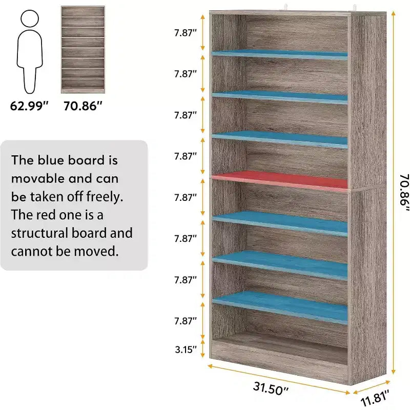 Meuble à chaussures Lantine haut de 9 niveaux pour 40-45 paires, rangement autonome en bois robuste pour entrée, 180 cm, gris beige