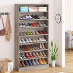Meuble à chaussures Lantine haut de 9 niveaux pour 40-45 paires, rangement autonome en bois robuste pour entrée, 180 cm, gris beige