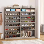 Meuble à chaussures Lantine haut de 9 niveaux pour 40-45 paires, rangement autonome en bois robuste pour entrée, 180 cm, gris beige