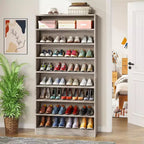 Meuble à chaussures Lantine haut de 9 niveaux pour 40-45 paires, rangement autonome en bois robuste pour entrée, 180 cm, gris beige