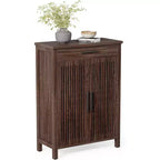 Étagère à chaussures étroite Lantine à 6 niveaux avec tiroir, organiseur mince autoportant en bois pour entrée, couloir, placard, chambre, salon, noyer