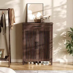 Étagère à chaussures étroite Lantine à 6 niveaux avec tiroir, organiseur mince autoportant en bois pour entrée, couloir, placard, chambre, salon, noyer