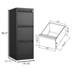 VIYET 41 Caisson de classement vertical à 3 tiroirs verrouillable, Armoire de rangement de bureau en métal noir (Anti-basculement pour dossiers format Lettre/A4/Légal)