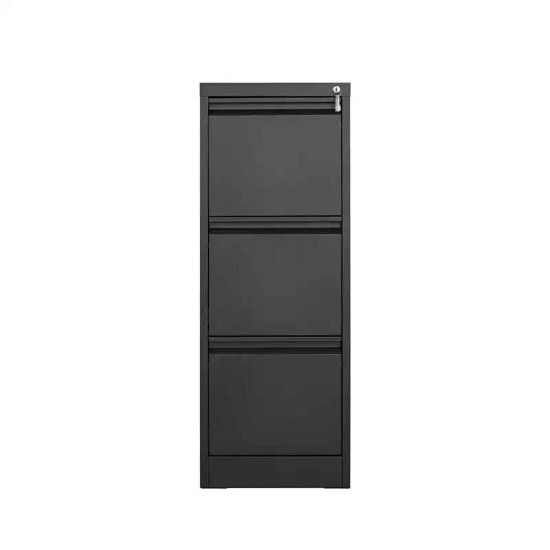 VIYET 41 Caisson de classement vertical à 3 tiroirs verrouillable, Armoire de rangement de bureau en métal noir (Anti-basculement pour dossiers format Lettre/A4/Légal)
