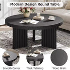 Table Basse Ronde Petite de 33,4 pouces avec Plateau Épais de 1,3 pouce, Table Centrale Circulaire avec Pieds Cannelés, Tables d'Appoint Cocktail pour la Maison, le Bureau