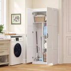 HOMCOM Armoire de cuisine haute de 180 cm avec charnières à fermeture douce, Armoire de rangement de style ferme sur pied avec étagères réglables