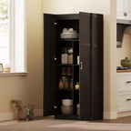 HOMCOM Armoire de cuisine haute de 180 cm avec charnières à fermeture douce, Armoire de rangement de style ferme sur pied avec étagères réglables