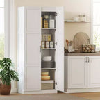 HOMCOM Armoire de cuisine haute de 180 cm avec charnières à fermeture douce, Armoire de rangement de style ferme sur pied avec étagères réglables