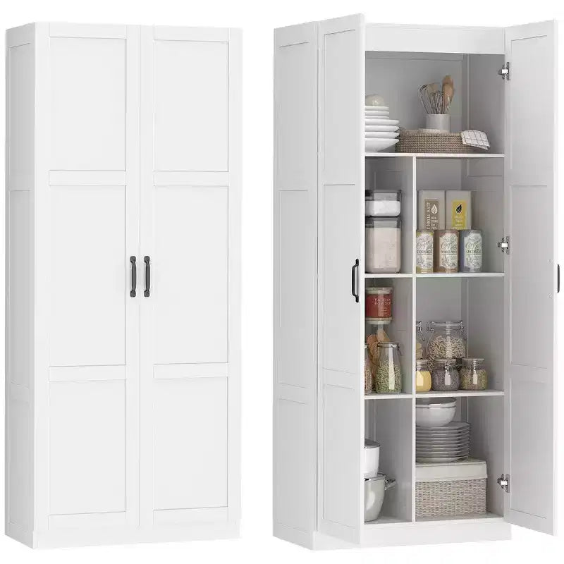 HOMCOM Armoire de cuisine haute de 180 cm avec charnières à fermeture douce, Armoire de rangement de style ferme sur pied avec étagères réglables