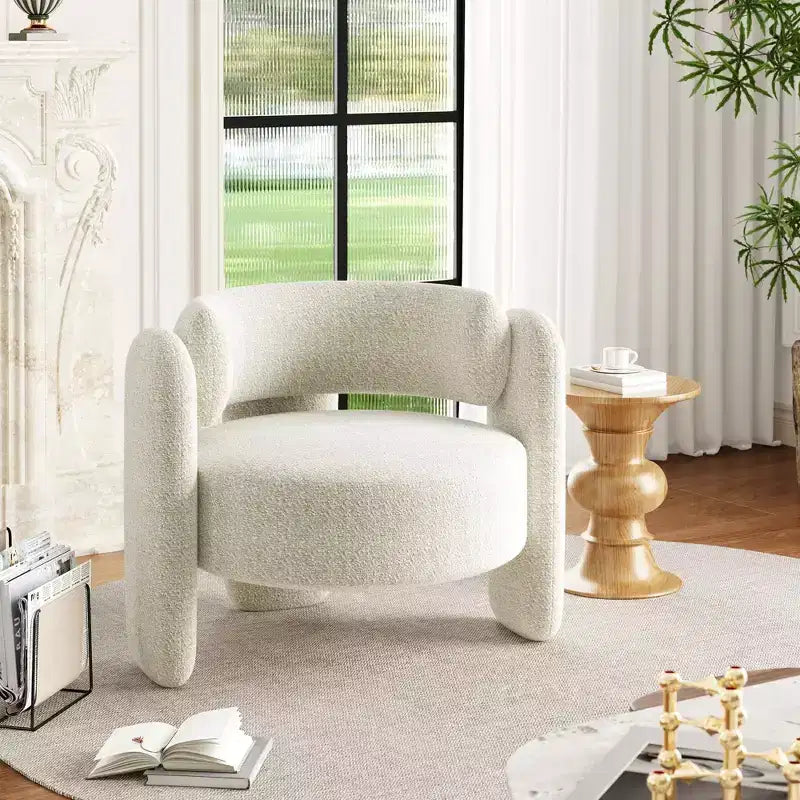Coolmee Modern Chenille Accent Armchair Mid-Century Upholstery, Round Corners for Living Room, Bedroom, Office, or CafeBeige