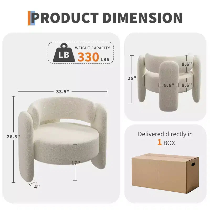Coolmee Fauteuil d'appoint moderne en chenille, rembourrage du milieu du siècle, coins arrondis pour salon, chambre, bureau ou caféBeige