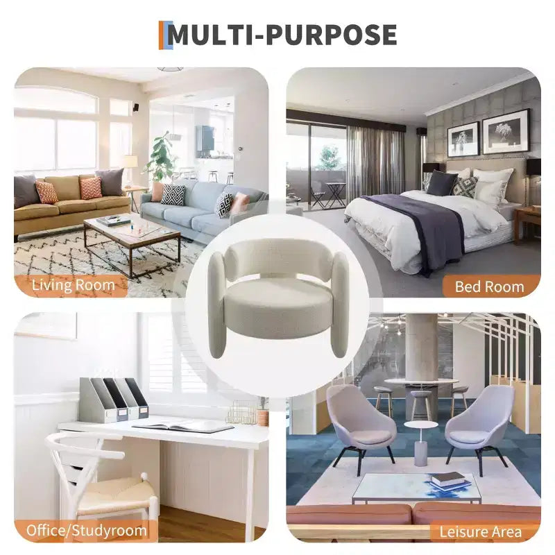 Coolmee Fauteuil d'appoint moderne en chenille, rembourrage du milieu du siècle, coins arrondis pour salon, chambre, bureau ou caféBeige