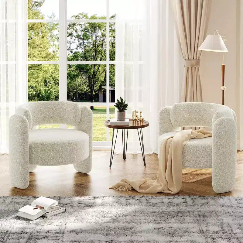Coolmee Fauteuil d'appoint moderne en chenille, rembourrage du milieu du siècle, coins arrondis pour salon, chambre, bureau ou caféBeige