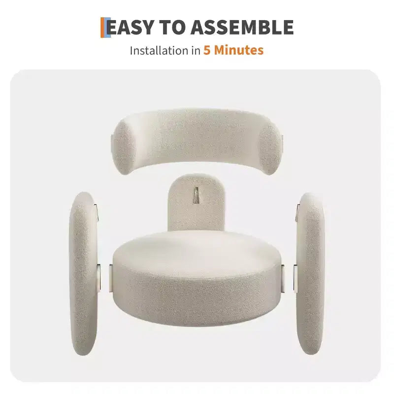 Coolmee Fauteuil d'appoint moderne en chenille, rembourrage du milieu du siècle, coins arrondis pour salon, chambre, bureau ou caféBeige