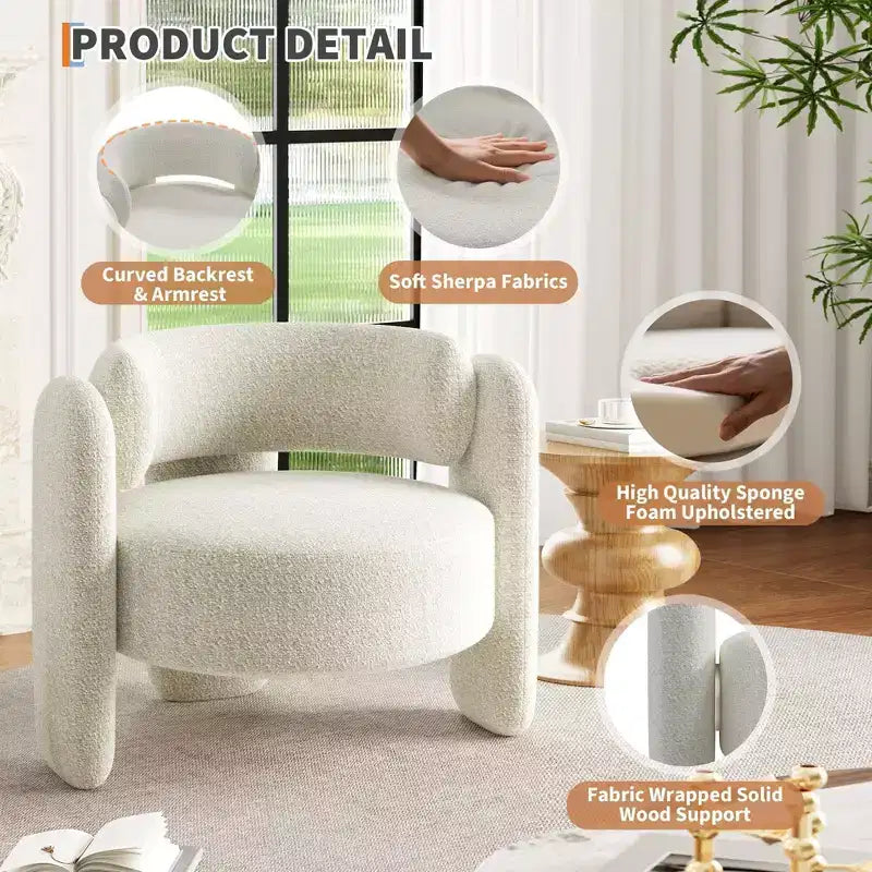 Coolmee Fauteuil d'appoint moderne en chenille, rembourrage du milieu du siècle, coins arrondis pour salon, chambre, bureau ou caféBeige