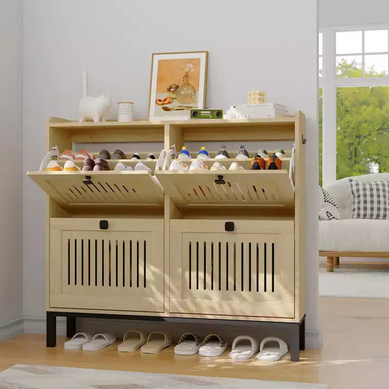 Meuble à chaussures avec 4 tiroirs basculants, Organisateur de chaussures dissimulé avec étagères réglables, Meuble à chaussures autoportant pour entrée, salon
