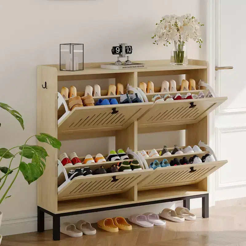 Meuble à chaussures avec 4 tiroirs basculants, Organisateur de chaussures dissimulé avec étagères réglables, Meuble à chaussures autoportant pour entrée, salon