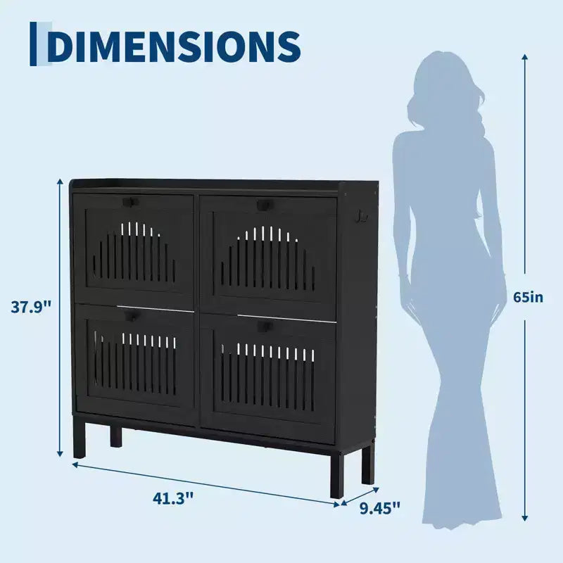 Meuble à chaussures avec 4 tiroirs basculants, Organisateur de chaussures dissimulé avec étagères réglables, Meuble à chaussures autoportant pour entrée, salon