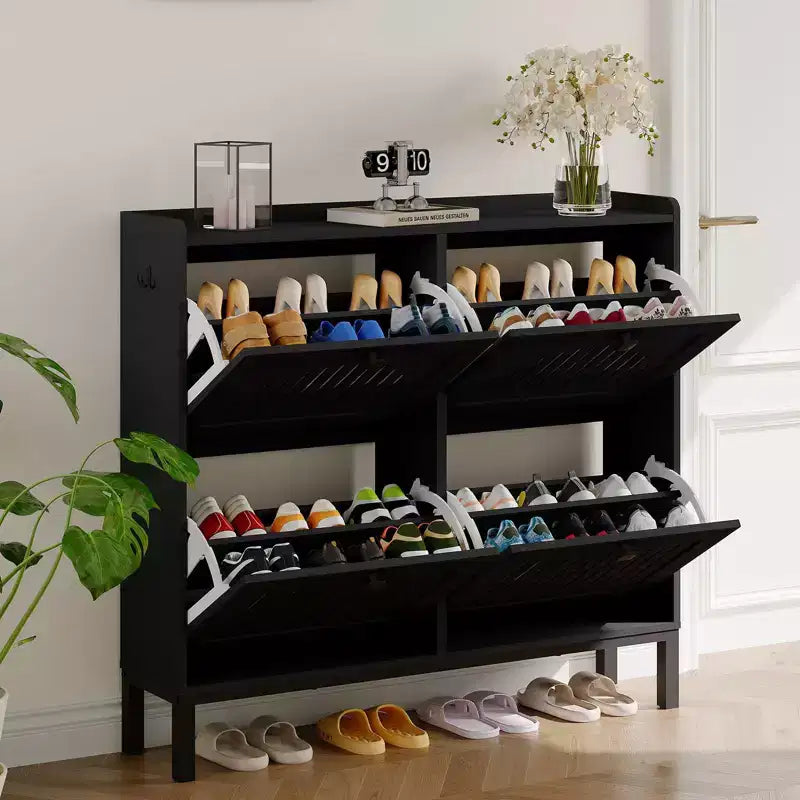 Meuble à chaussures avec 4 tiroirs basculants, Organisateur de chaussures dissimulé avec étagères réglables, Meuble à chaussures autoportant pour entrée, salon
