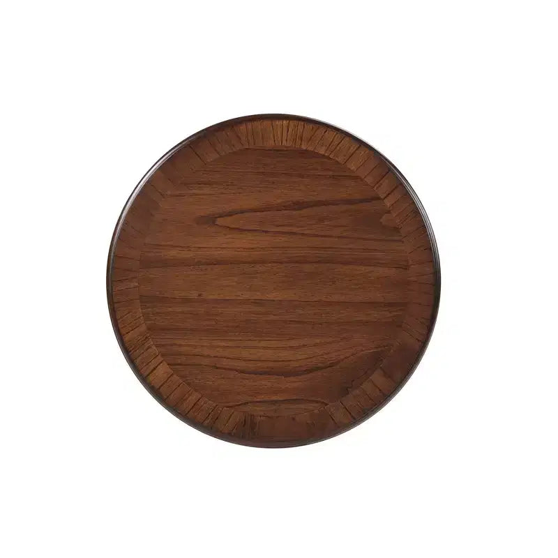 Table d'appoint ronde rétro en bois VIYET 20 - Piètement en X, Placage en bois massif, Noyer