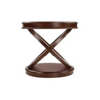 Table d'appoint ronde rétro en bois VIYET 20 - Piètement en X, Placage en bois massif, Noyer