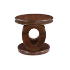 Table d'appoint ronde rétro en bois VIYET 20 - Piètement en X, Placage en bois massif, Noyer