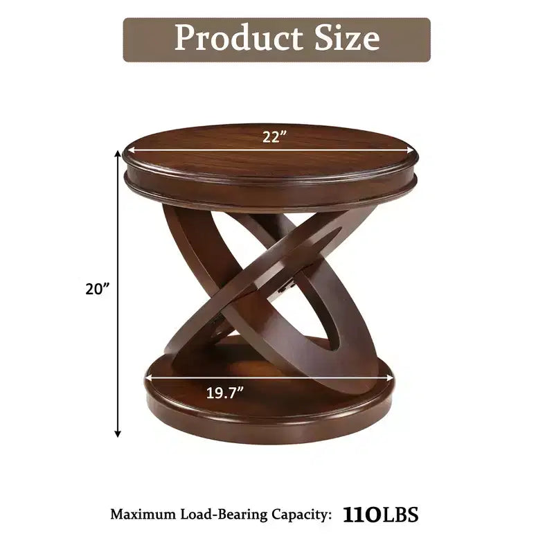 Table d'appoint ronde rétro en bois VIYET 20 - Piètement en X, Placage en bois massif, Noyer
