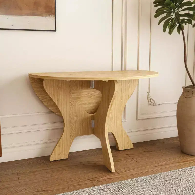 Table de salle à manger ronde pliable MAYEERTY, table de cuisine en MDF peu encombrante avec placage chêne sauvage, table polyvalente intérieure-extérieure