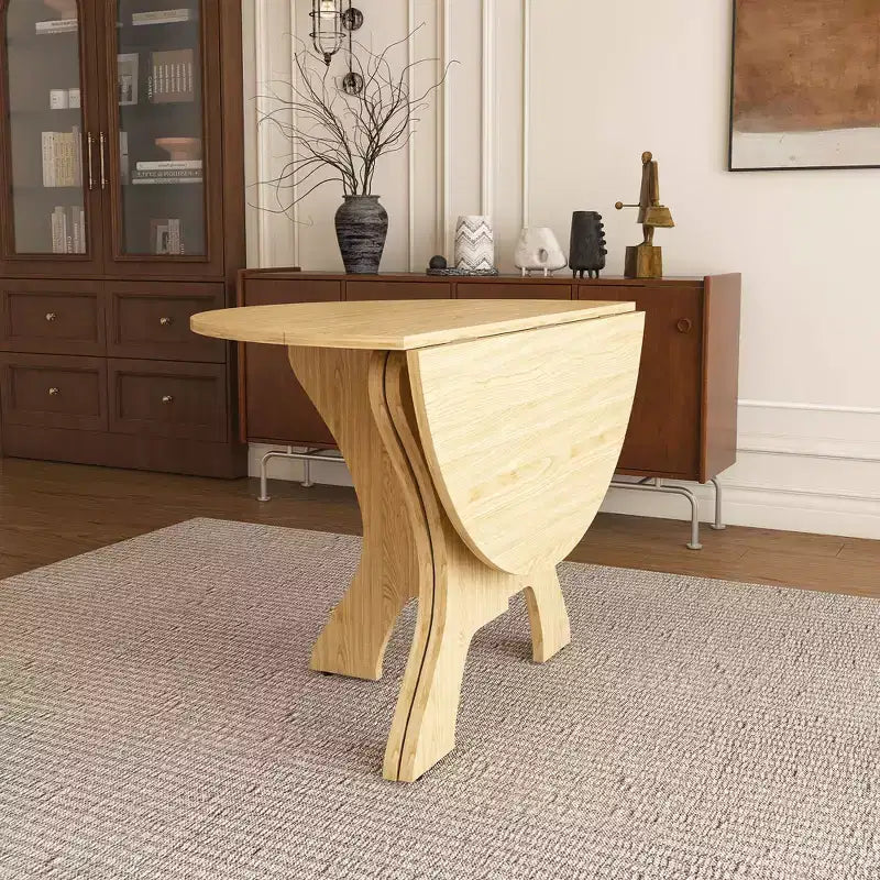 Table de salle à manger ronde pliable MAYEERTY, table de cuisine en MDF peu encombrante avec placage chêne sauvage, table polyvalente intérieure-extérieure
