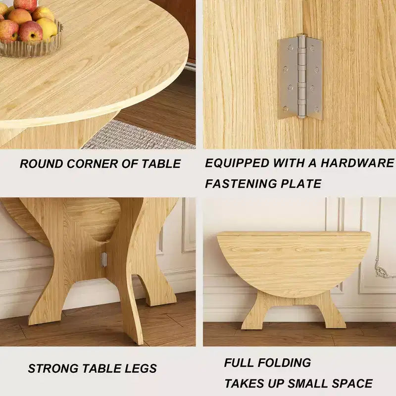 Table de salle à manger ronde pliable MAYEERTY, table de cuisine en MDF peu encombrante avec placage chêne sauvage, table polyvalente intérieure-extérieure