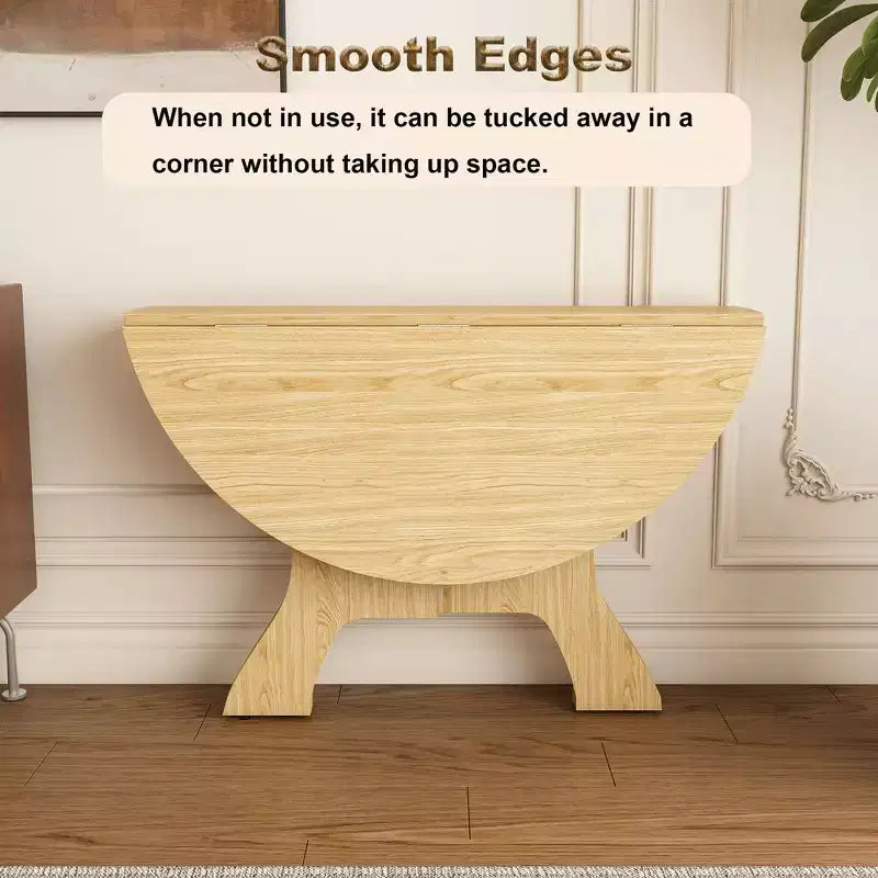 Table de salle à manger ronde pliable MAYEERTY, table de cuisine en MDF peu encombrante avec placage chêne sauvage, table polyvalente intérieure-extérieure