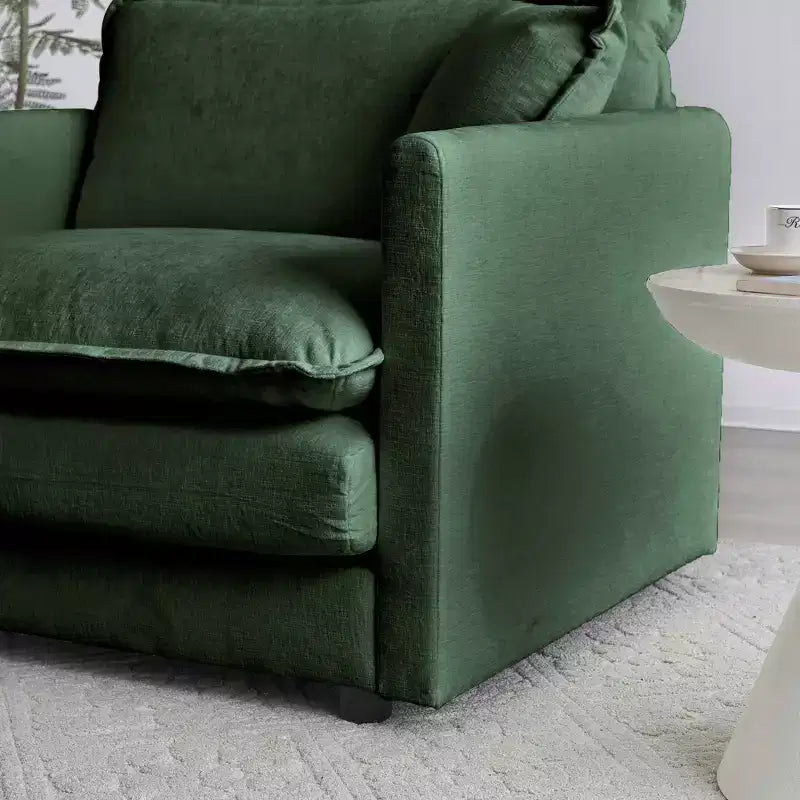 MAYEERTY Canapé de salon/chambre moderne du milieu du siècle à 3 places avec 2 accoudoirs et 3 coussins décoratifs, vert