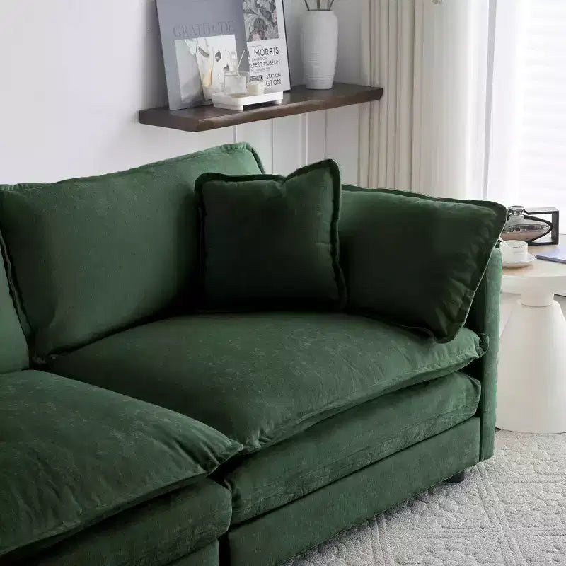 MAYEERTY Canapé de salon/chambre moderne du milieu du siècle à 3 places avec 2 accoudoirs et 3 coussins décoratifs, vert
