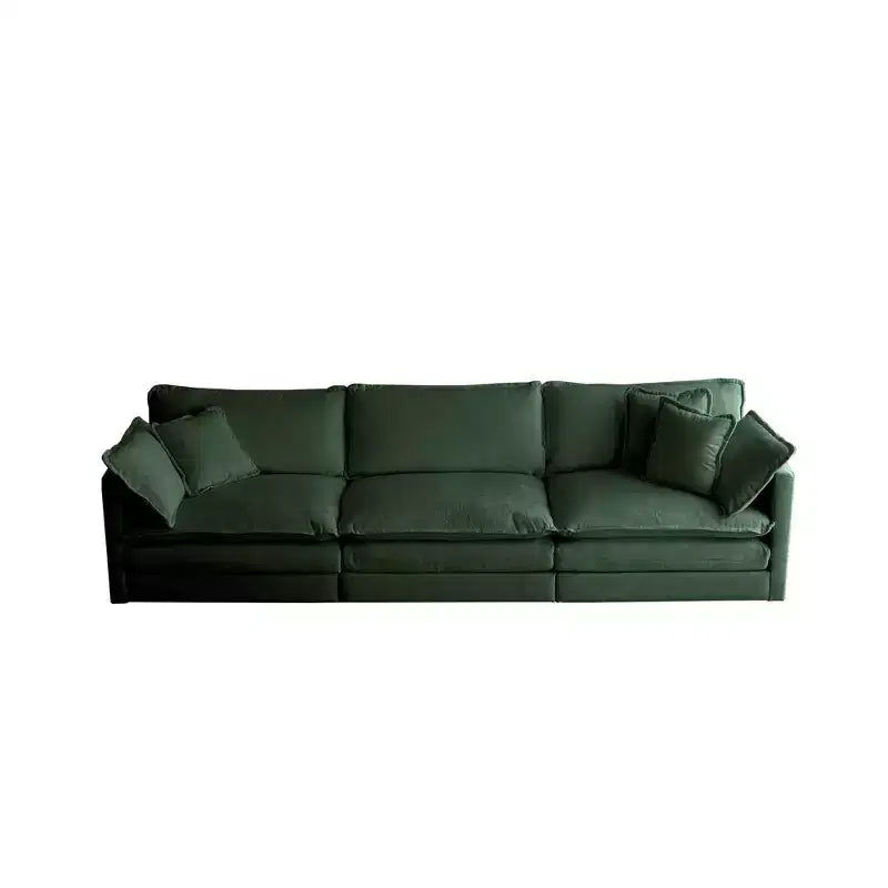 MAYEERTY Canapé de salon/chambre moderne du milieu du siècle à 3 places avec 2 accoudoirs et 3 coussins décoratifs, vert