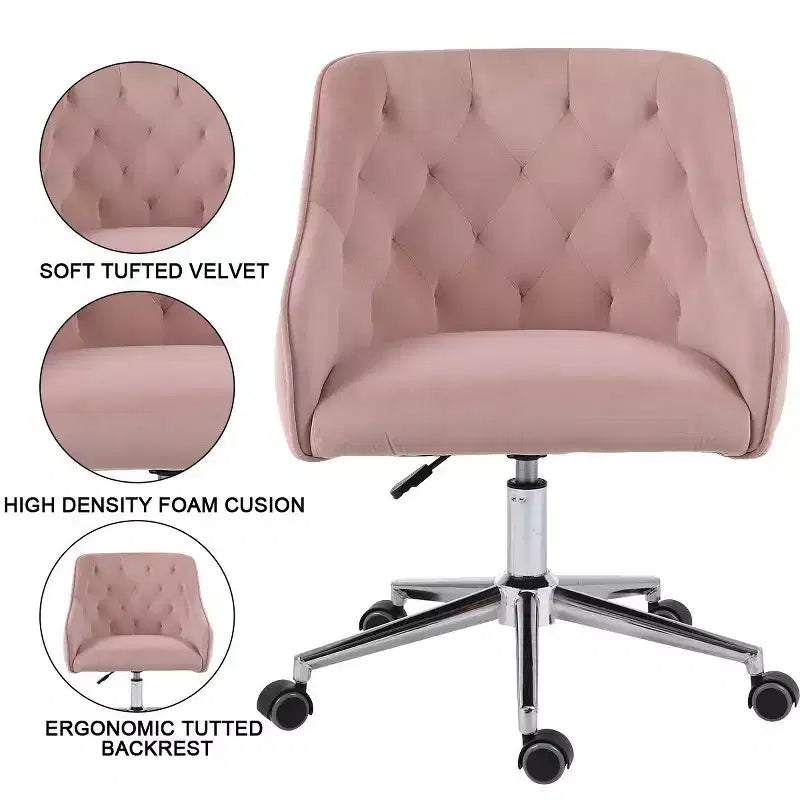 Chaise de bureau HOFFREE en velours avec pivot, hauteur réglable et roulettes fluides - Élégante et confortable pour le bureau à domicile, la coiffeuse et les dortoirs