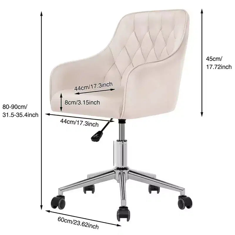 Chaise de bureau HOFFREE en velours avec pivot, hauteur réglable et roulettes fluides - Élégante et confortable pour le bureau à domicile, la coiffeuse et les dortoirs