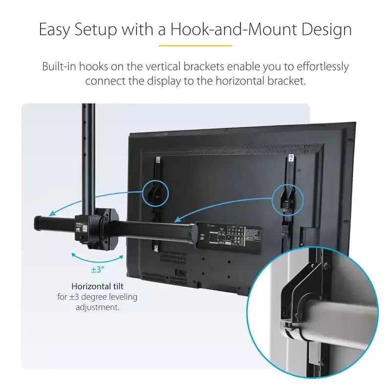 Support TV pour plafond haut StarTech, mât long de 2,5 m à 3 m – Noir
