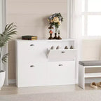 JVNOXK Meuble à chaussures extra-plat dissimulé de 101,6 cm avec 4 tiroirs à abattant et mécanisme anti-basculement, adapté aux entrées et aux chambres, blanc