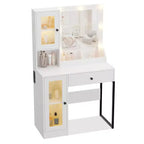 Coiffeuse avec prise électrique, coiffeuse moderne avec miroir et lumières, 2 compartiments ouverts