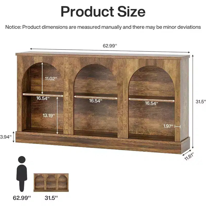 Console de table étroite Lantine de 63 pouces avec étagère de rangement à 3 niveaux, table console de canapé de ferme moderne pour couloir, salon, marron rustique