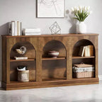 Console de table étroite Lantine de 63 pouces avec étagère de rangement à 3 niveaux, table console de canapé de ferme moderne pour couloir, salon, marron rustique