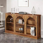 Console de table étroite Lantine de 63 pouces avec étagère de rangement à 3 niveaux, table console de canapé de ferme moderne pour couloir, salon, marron rustique