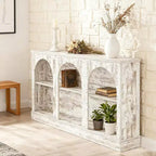 Lantine Console Étroite de 63 Pouces avec Étagère à 3 Niveaux, Table de Hall d'Entrée au Style Ferme Moderne pour Couloir, Salon, Blanc Vieilli