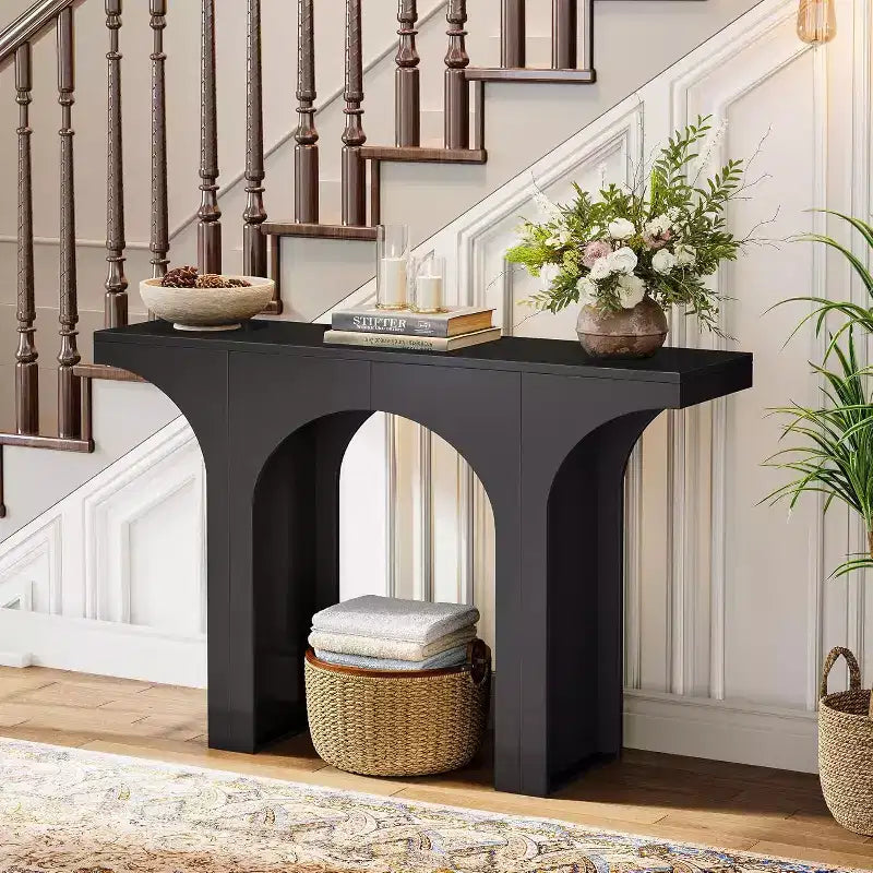 Lantine 47-Inch Modern Black Console Table with Arched Design, Ideal as Narrow Sofa/Entryway/Foyer Accent Table for Hallway, Living Room