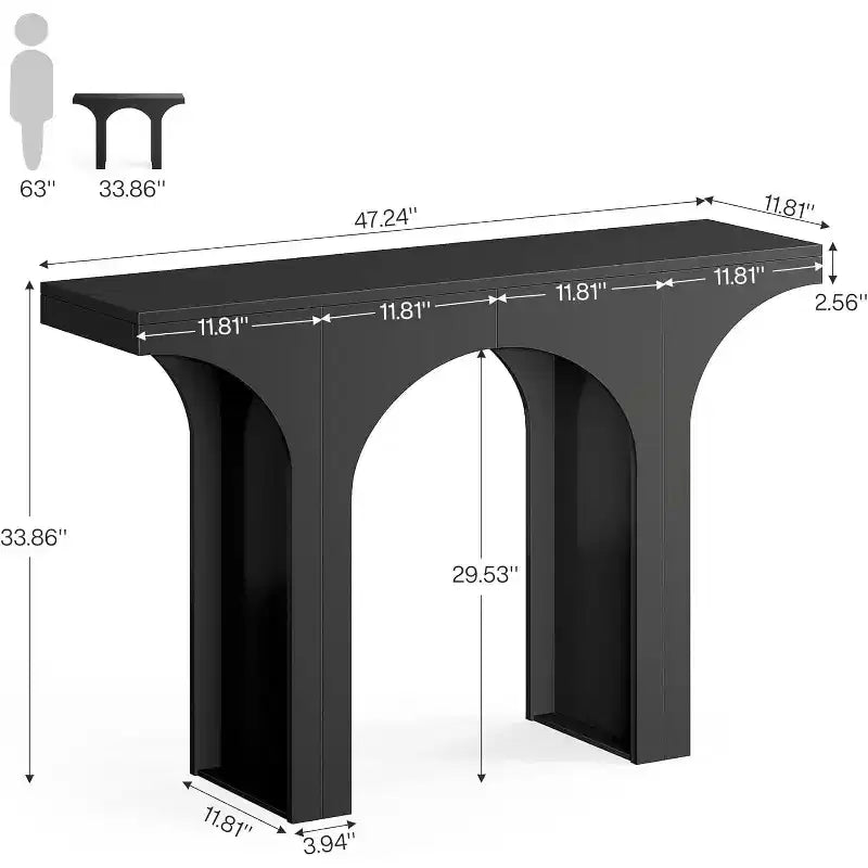 Console moderne Lantine de 47 pouces noire avec design arqué, idéale comme table d'appoint étroite pour canapé/entrée/foyer, pour couloir, salon
