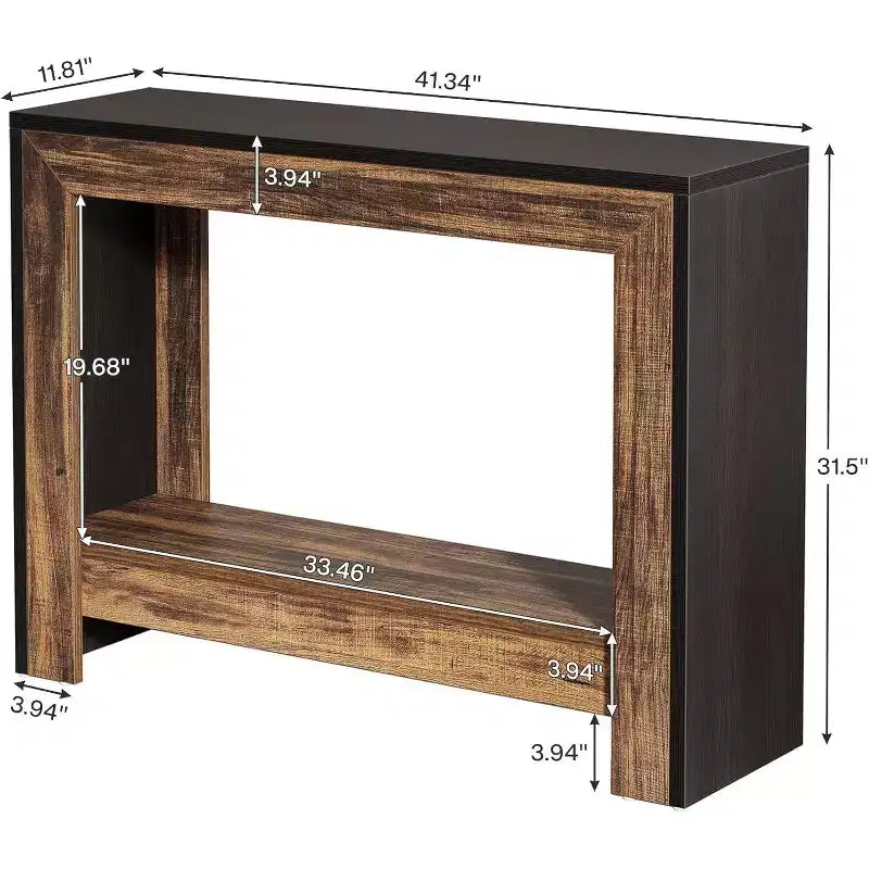 Table console de ferme Lantine de 105 cm, table d'appoint pour canapé avec rangement pour salon, couloir, hall d'entrée, noir + marron, montage facile