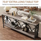 Console étroite industrielle Lantine de 70,9 pouces avec rangement, gris vintage, pour entrée, salon, foyer, design unique.