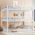 Queen over Queen over Queen Bunk Bed Metal Triple Bunk Bed with Safety Guardrails Heavy-duty Bunk Bed with Noise-reduced Design White