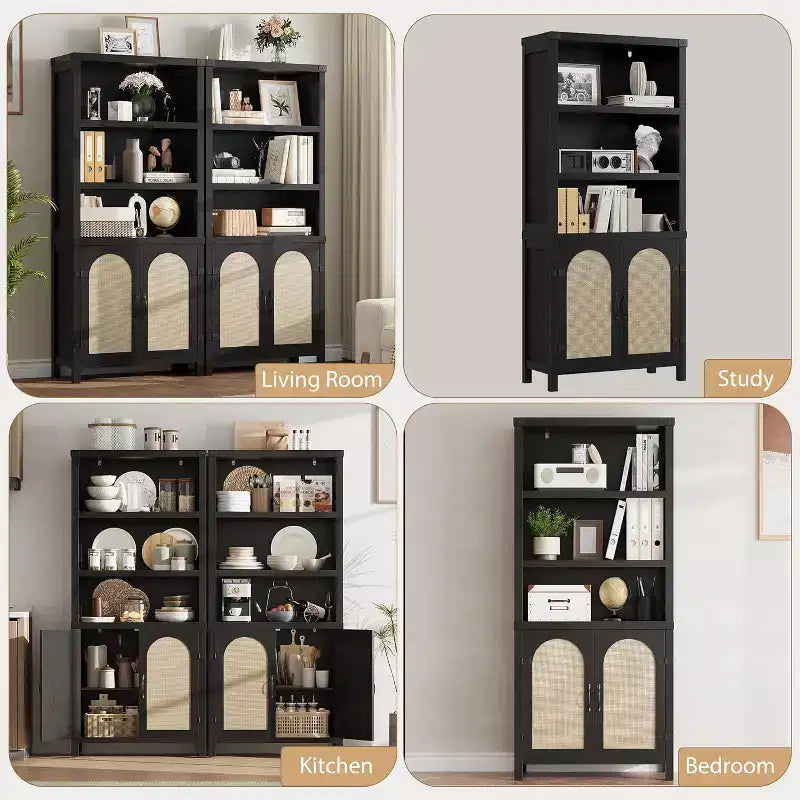 Meuble de rangement haut à 5 niveaux, Organisateur de bibliothèque pour le salon, le couloir et l'entrée, Noir