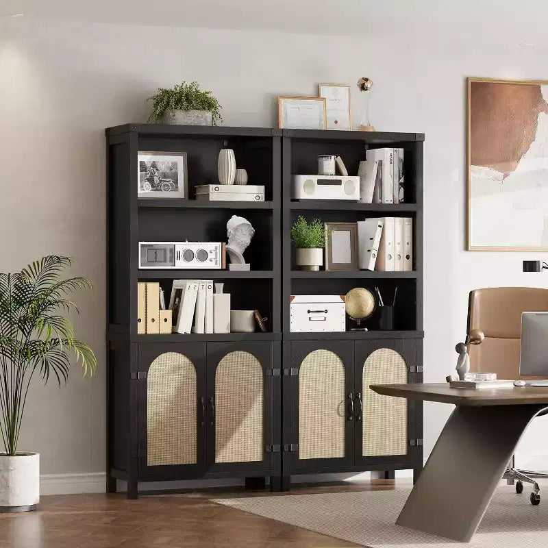 Meuble de rangement haut à 5 niveaux, Organisateur de bibliothèque pour le salon, le couloir et l'entrée, Noir